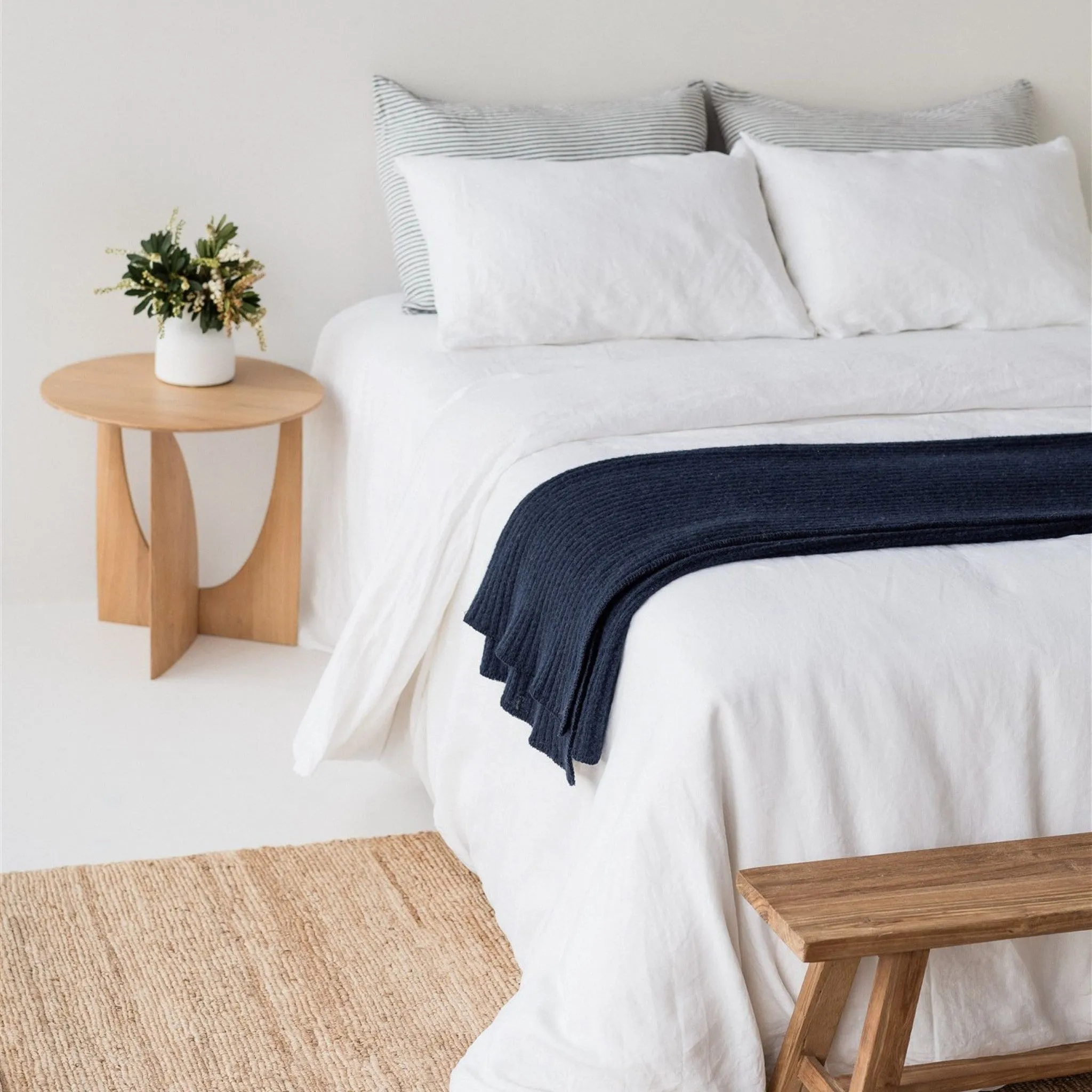 Navy Ribbed Wool Throw Blanket