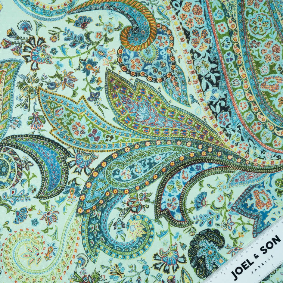 Paisley Printed Mint Green Wool & Silk Blend