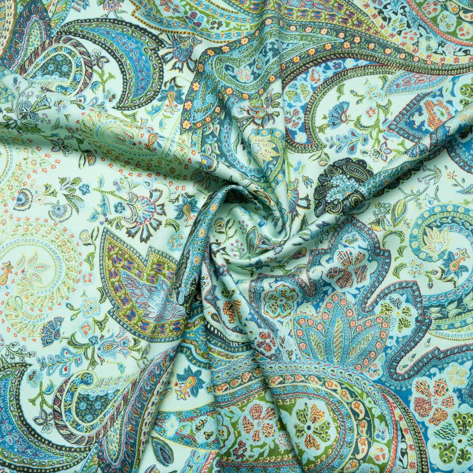 Paisley Printed Mint Green Wool & Silk Blend