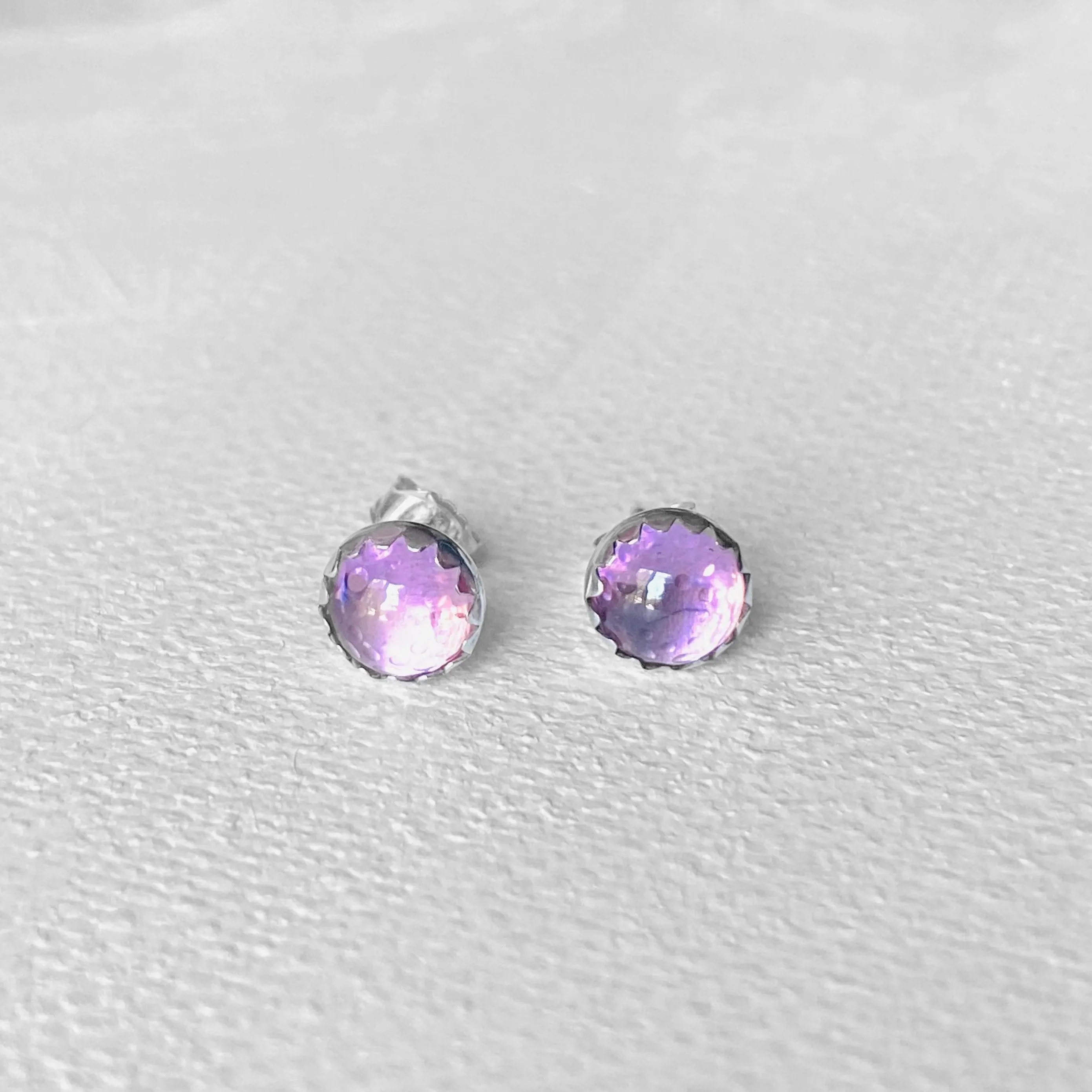 Pink Cubic Zirconia Studs, 6mm Pink CZ Studs, Pink Studs