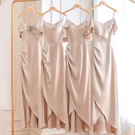 Satin A Line Long Bridesmaid Dress Spaghetti Strap Formal Evening Gown Party Dress 540