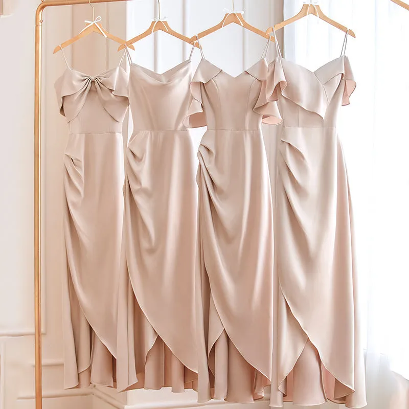 Satin A Line Long Bridesmaid Dress Spaghetti Strap Formal Evening Gown Party Dress 540