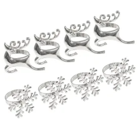 Set Of 4 Christmas Napkin Rings Silver Metal Table Decoration