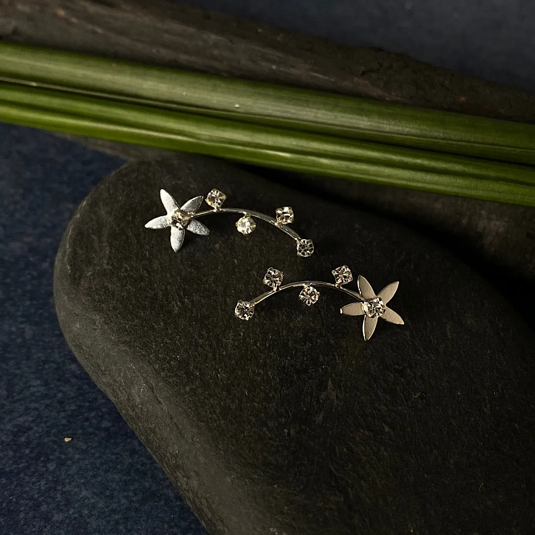 Silver Flower Crawler Earrings