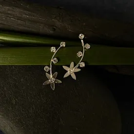 Silver Flower Crawler Earrings