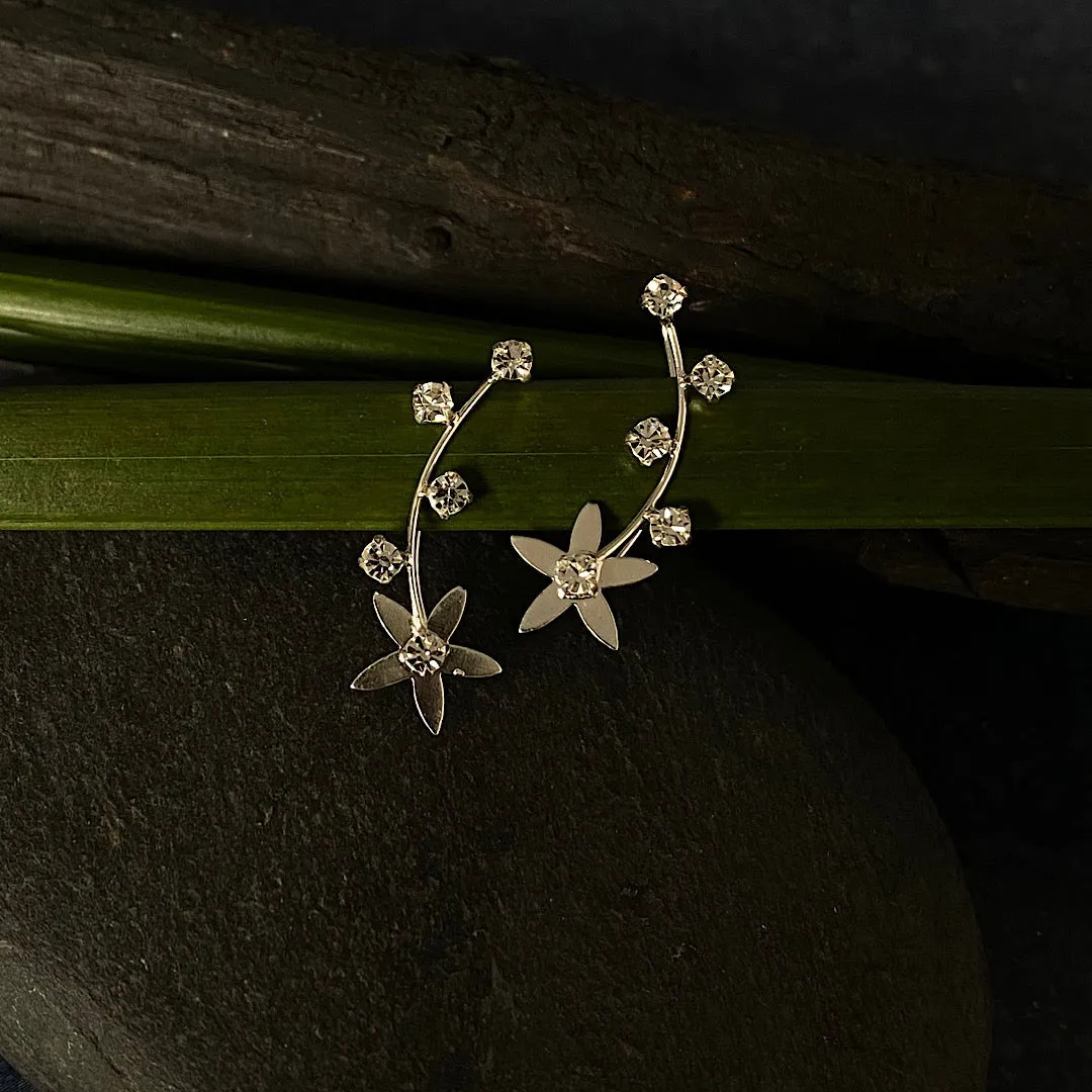 Silver Flower Crawler Earrings