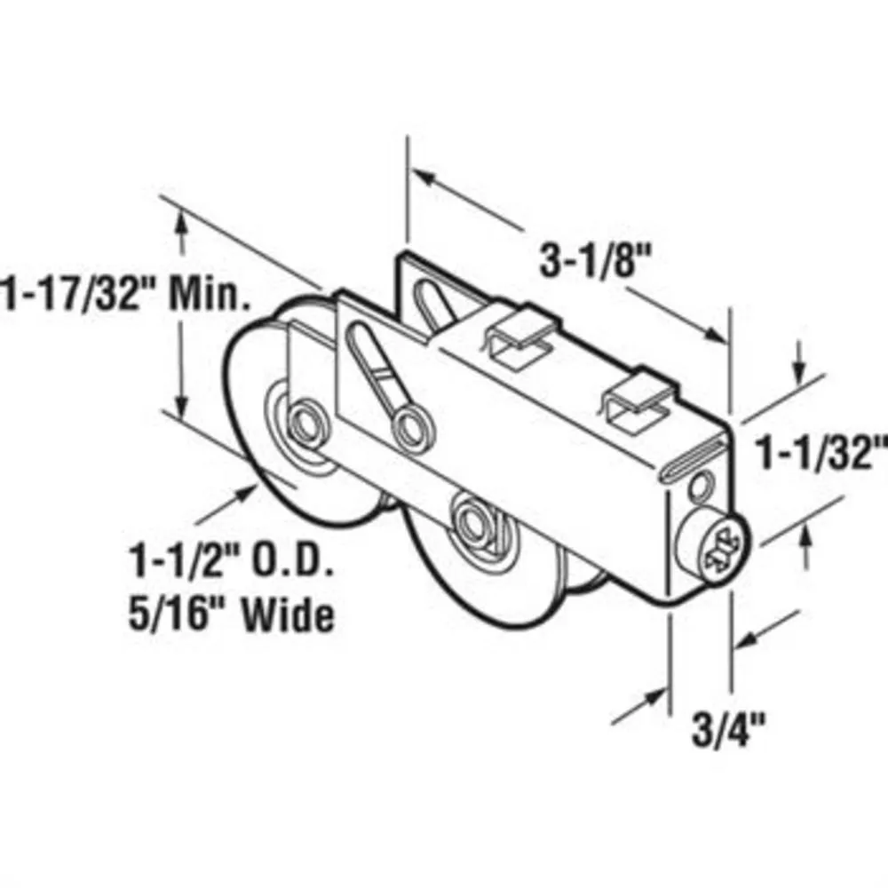 Sliding Glass Patio Door 1-1/2" Steel Tandem Roller With 11/16" Wide Housing for Smith Carry Doors