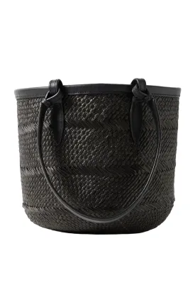 Small Leather-Trimmed Woven Iraca Tote