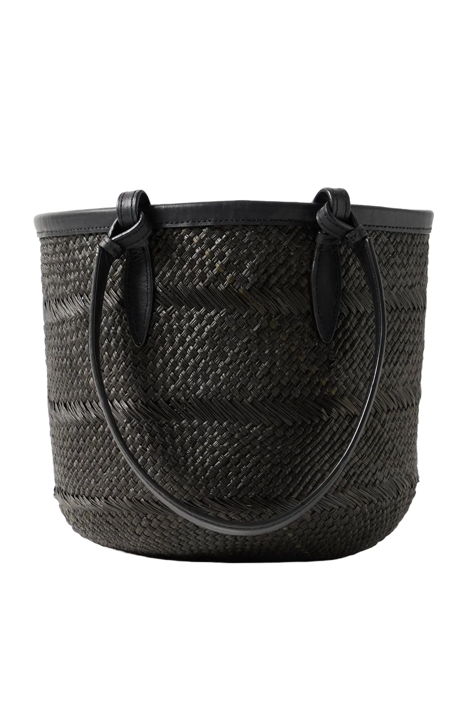 Small Leather-Trimmed Woven Iraca Tote