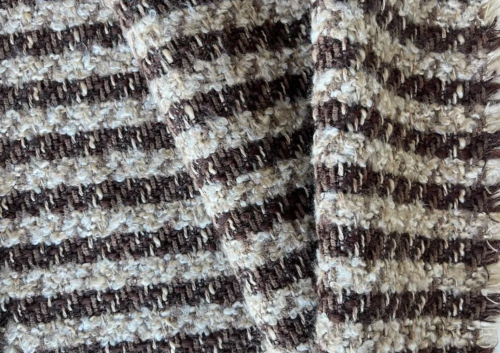 Striped Nutty Russet & Beige Wool Blend Bouclé (Made in Italy)