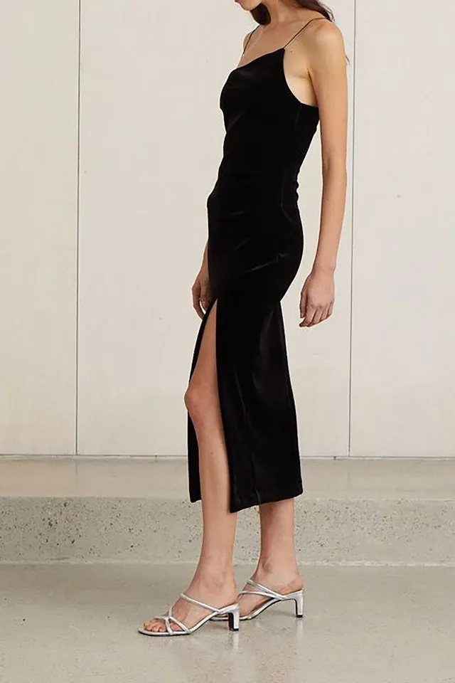 Velours Asym Dress in Black Velvet
